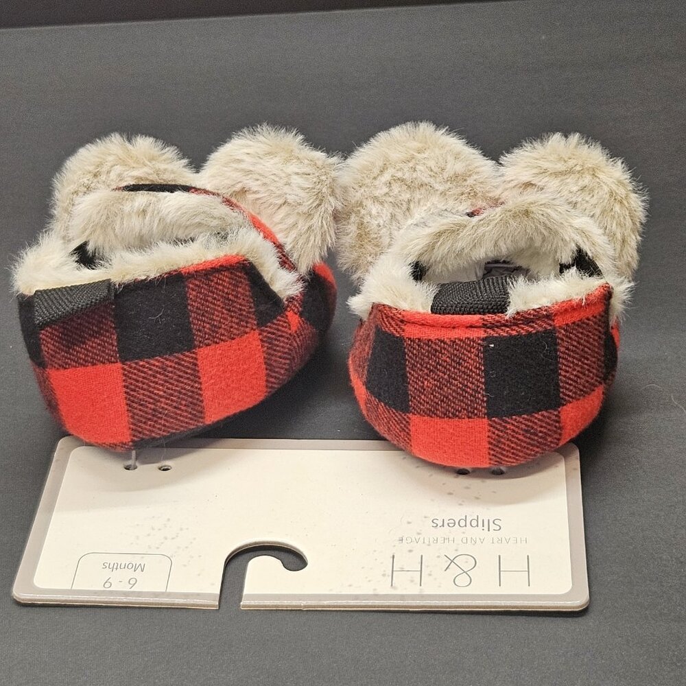 Holiday Time Family Bear Baby Unisex Red & Black Plaid Slippers Size 6-9 Months - Picture 4 of 9